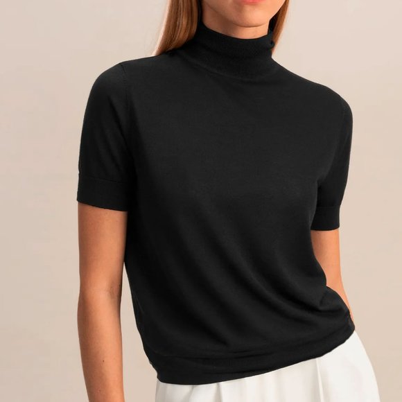 NEW! InCashmere 100% Cashmere Short Sleeve Mock Neck Sweater Black, Sz X/P- US 0 - Picture 2 of 16